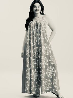 BloomChic Sage and Cream Plus-Size Printed Maxi Jumpsuit